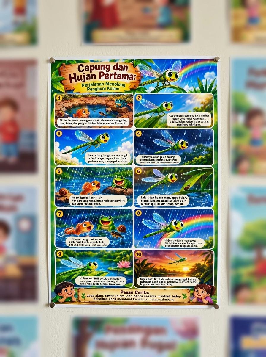 [PROMO] Poster Capung dan Hujan Pertama Perjalanan Menolong Penghuni Kolam Media Belajar Anak Murah Original