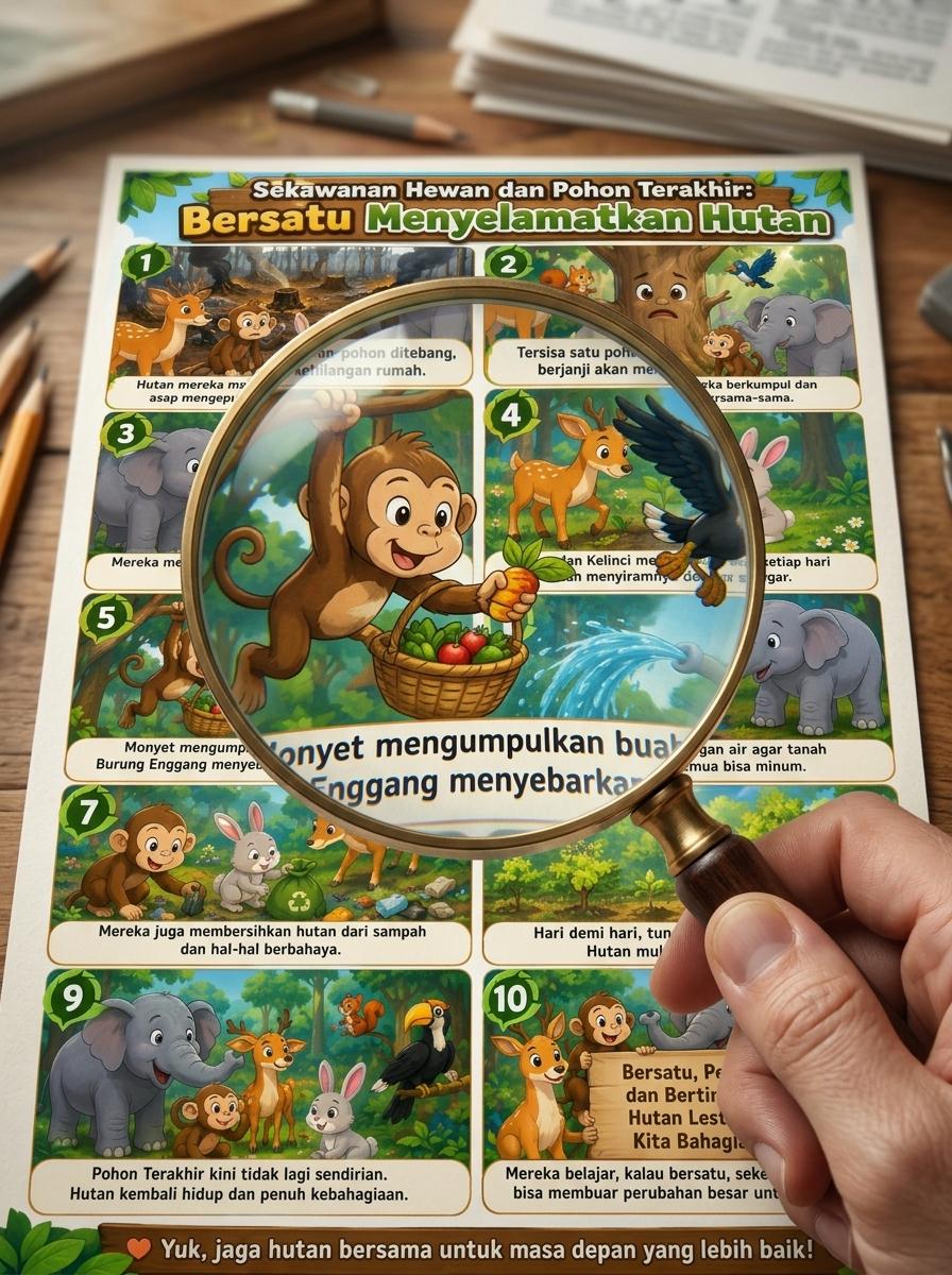 Poster Edukasi Anak Sekawanan Hewan & Pohon Terakhir - Hiasan Dinding Kamar Anak Aesthetic Lukisan Hutan