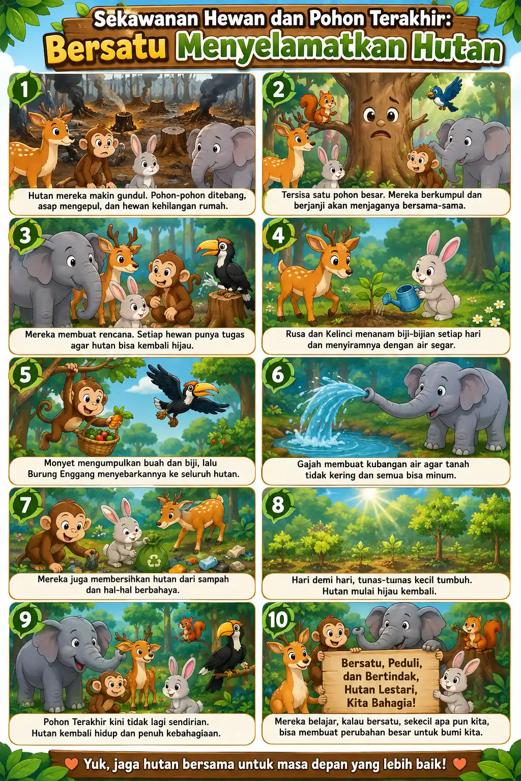 Poster Edukasi Anak Sekawanan Hewan & Pohon Terakhir - Hiasan Dinding Kamar Anak Aesthetic Lukisan Hutan
