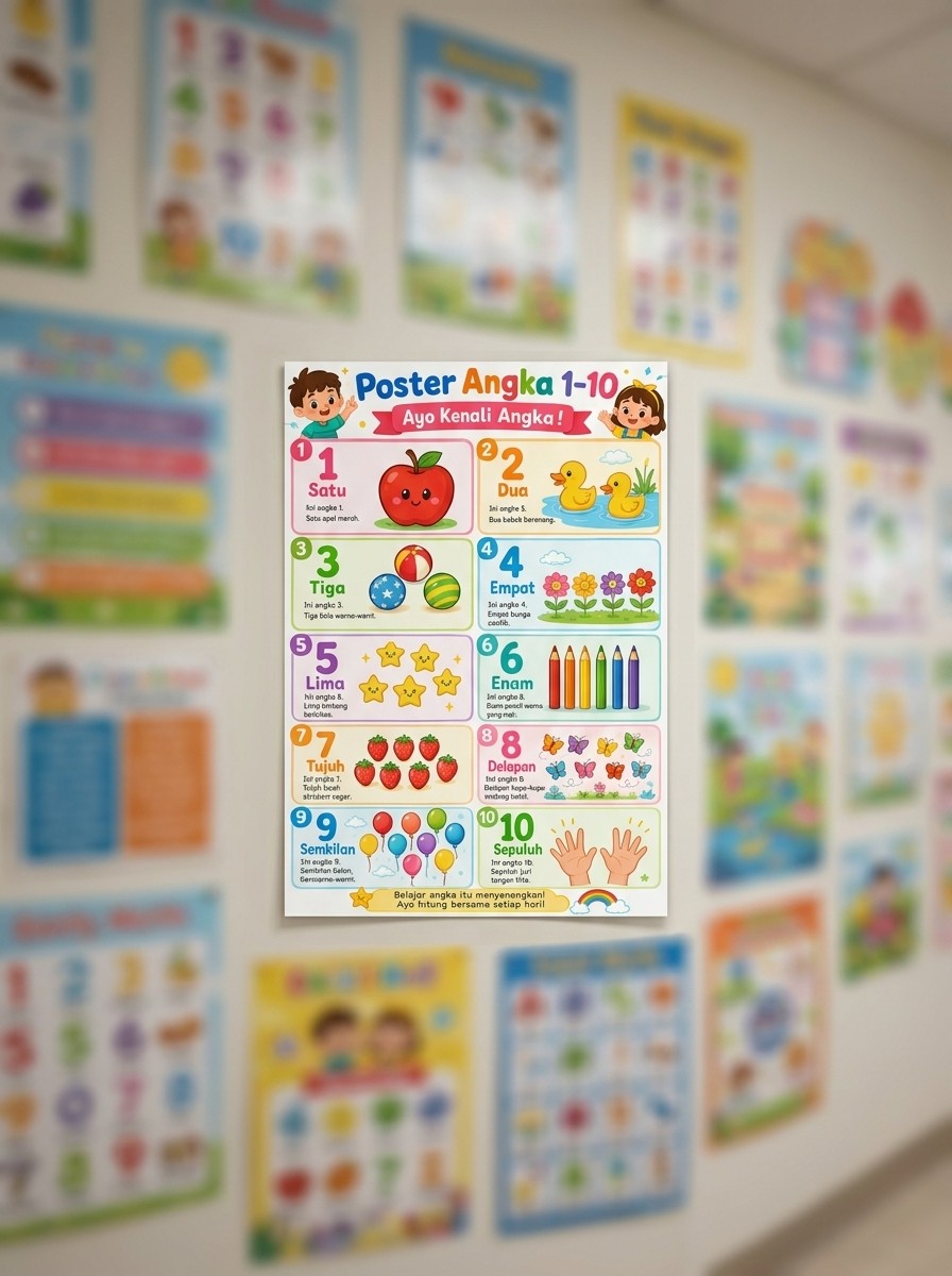 [PROMO] Poster Angka 1-10 Kenali Angka Media Belajar Anak - Poster Edukasi Berhitung Termurah Terlaris