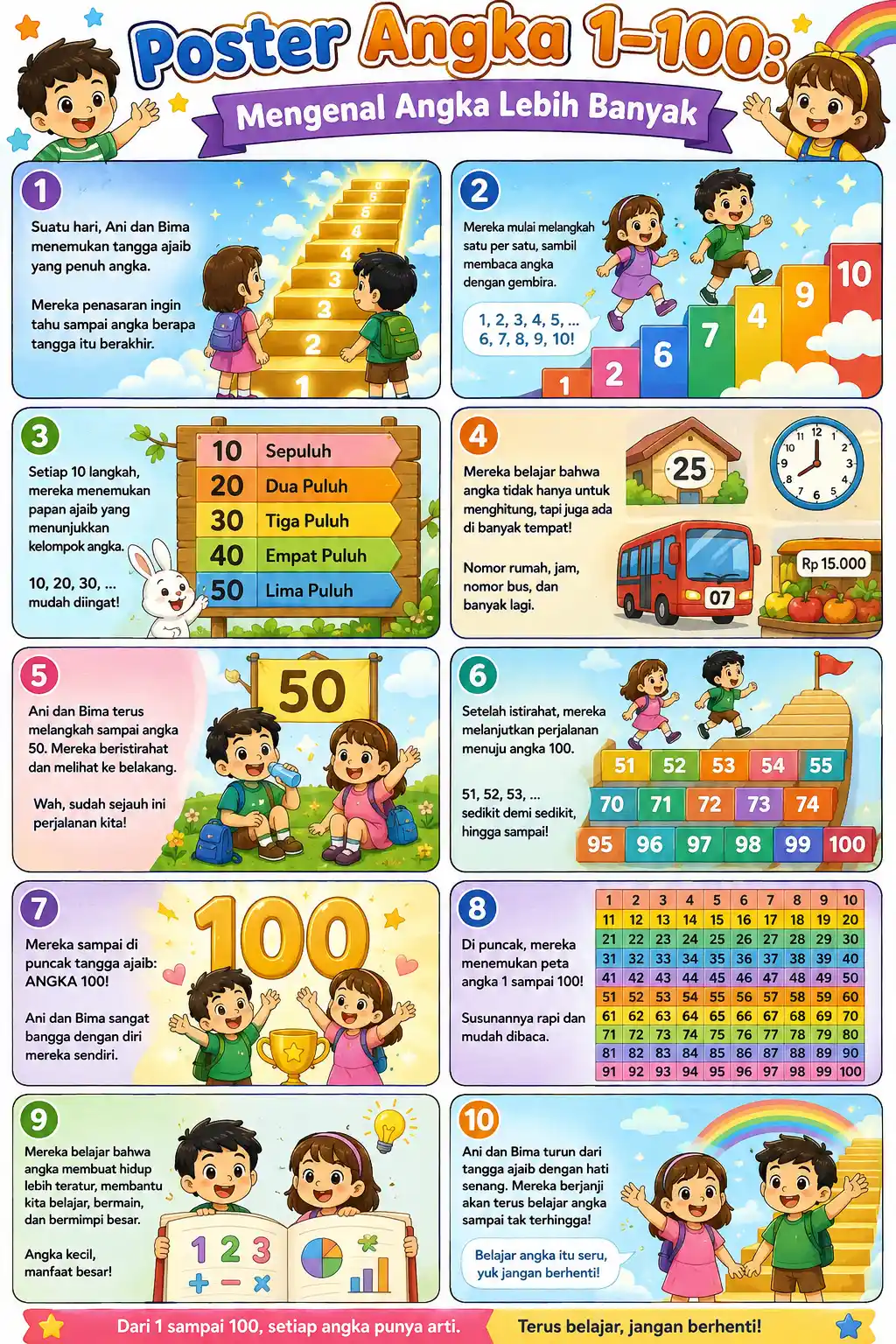 Poster Belajar Angka 1-100 Mengenal Angka Dasar Anak PAUD TK SD Terbaru Termurah