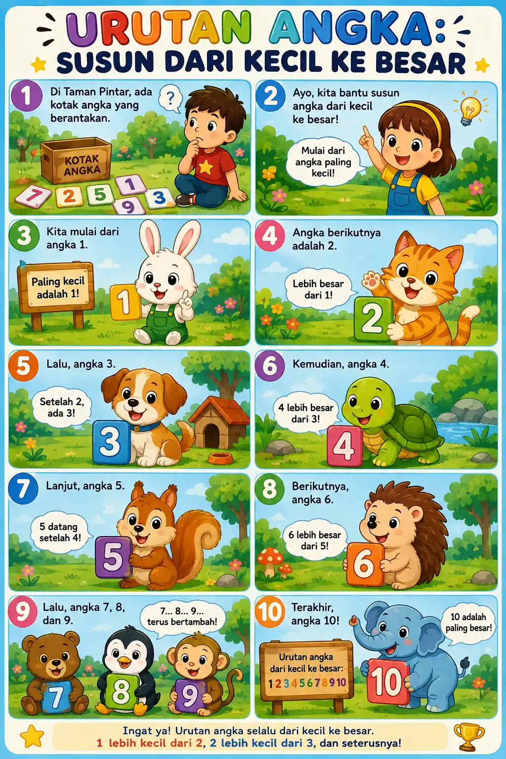 Poster Edukasi Anak Belajar Berhitung Urutan Angka Kecil ke Besar Alat Peraga TK PAUD
