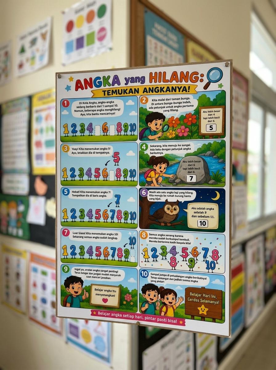 Mainan Edukasi Poster Angka yang Hilang Temukan Angkanya Media Belajar Anak TK PAUD