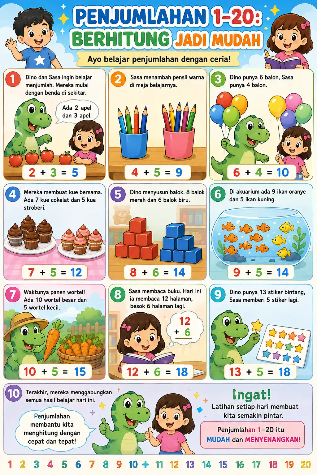 [TERMURAH] Poster Pendidikan Matematika Penjumlahan 1-20 Media Belajar Anak - Desain Aesthetic
