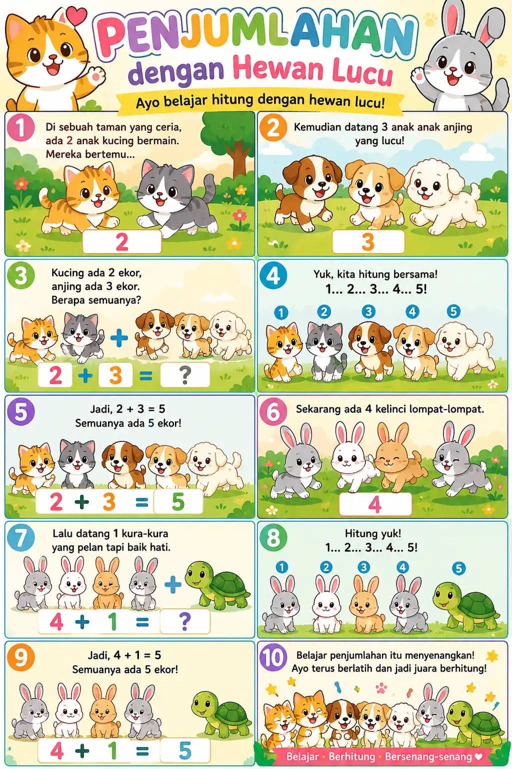 Termurah Poster Penjumlahan Matematika Anak Gambar Hewan Lucu Alat Peraga Pendidikan