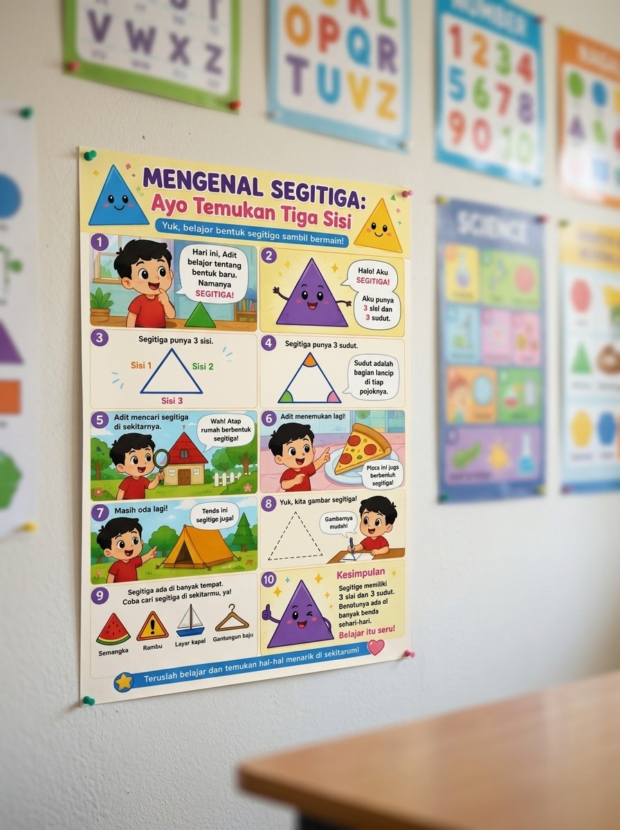 [PROMO] Poster Mengenal Segitiga Alat Bantu Belajar Matematika Dasar Anak PAUD TK SD Media Edukasi Dinding Berkualitas