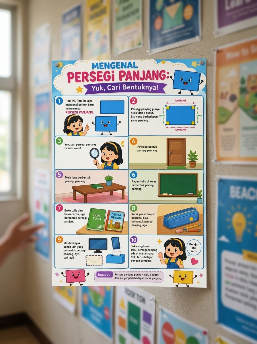 Poster Edukasi Anak Mengenal Bentuk Persegi Panjang Belajar Geometri PAUD TK Alat Peraga Pendidikan
