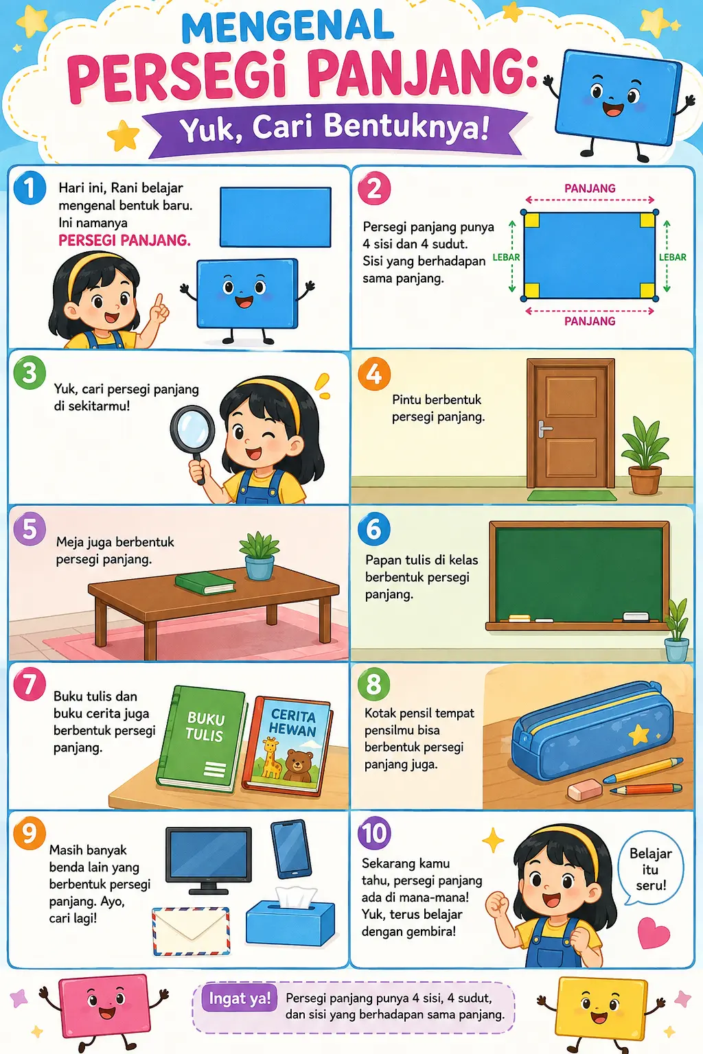 Poster Edukasi Anak Mengenal Bentuk Persegi Panjang Belajar Geometri PAUD TK Alat Peraga Pendidikan