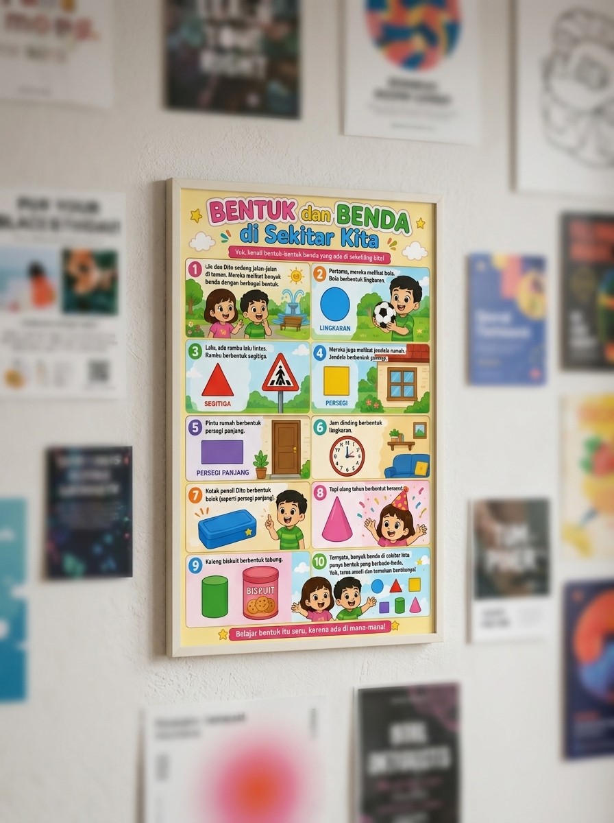 Poster Edukasi Anak Mengenal Bentuk dan Benda di Sekitar Kita - Media Belajar PAUD TK Alat Peraga Pendidikan Kertas Tebal