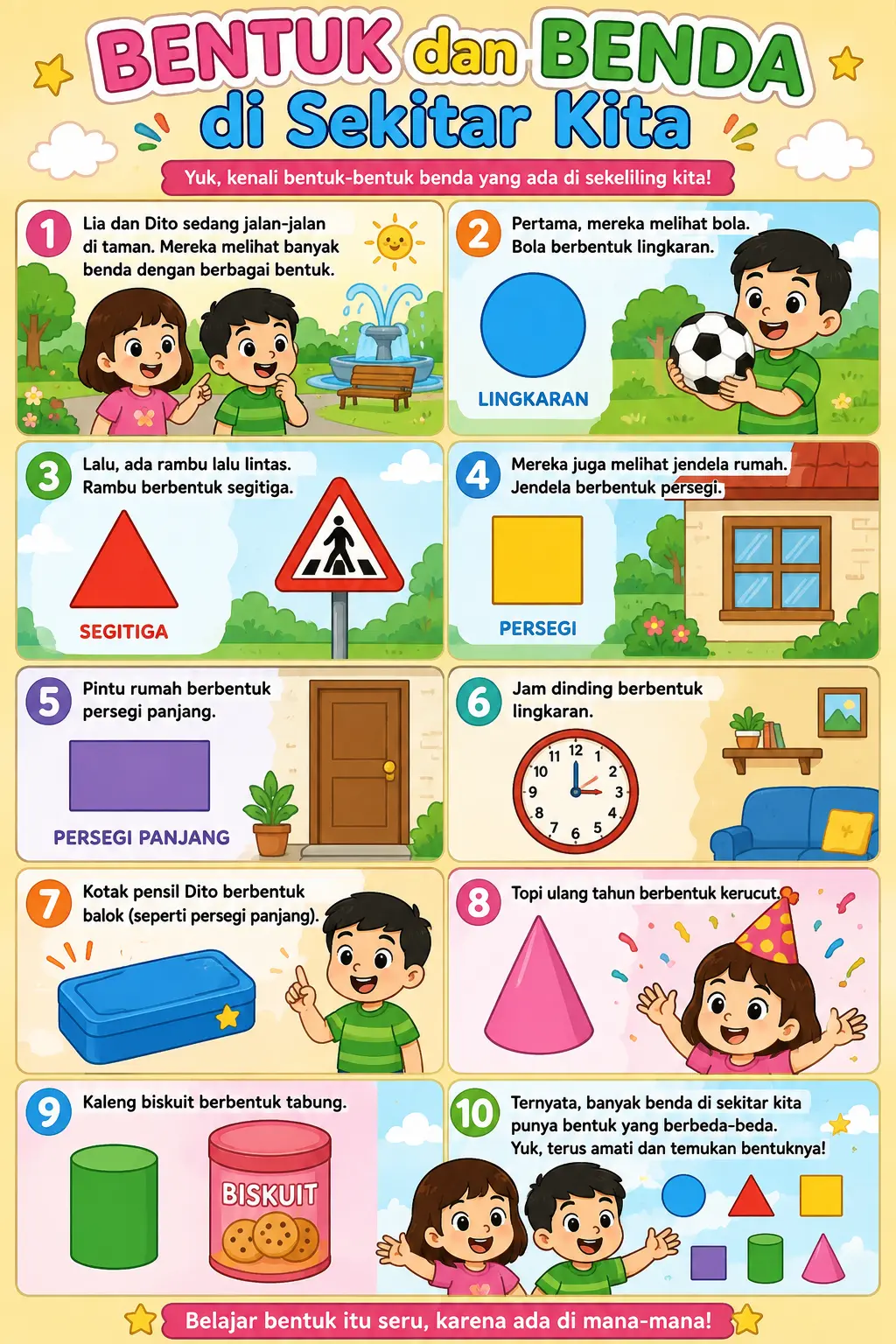 Poster Edukasi Anak Mengenal Bentuk dan Benda di Sekitar Kita - Media Belajar PAUD TK Alat Peraga Pendidikan Kertas Tebal