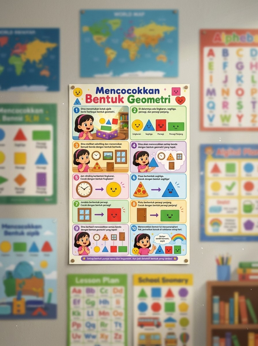 [PROMO] Poster Belajar Mencocokkan Bentuk Geometri Alat Peraga Anak PAUD TK
