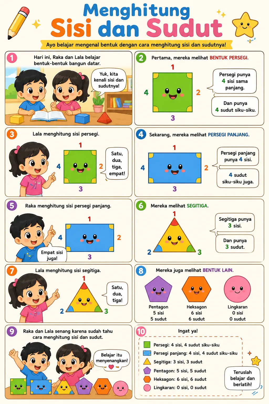 Poster Edukasi Anak Matematika Menghitung Sisi dan Sudut Bangun Datar Alat Peraga Sekolah SD TK