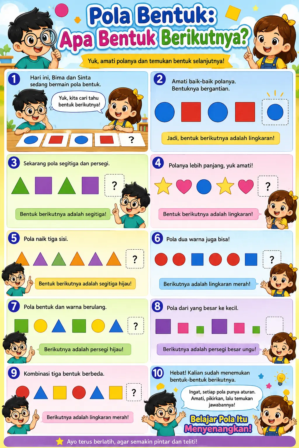 Poster Belajar Pola & Bentuk Apa Bentuk Berikutnya - Poster Edukasi Anak Premium Ukuran A3+