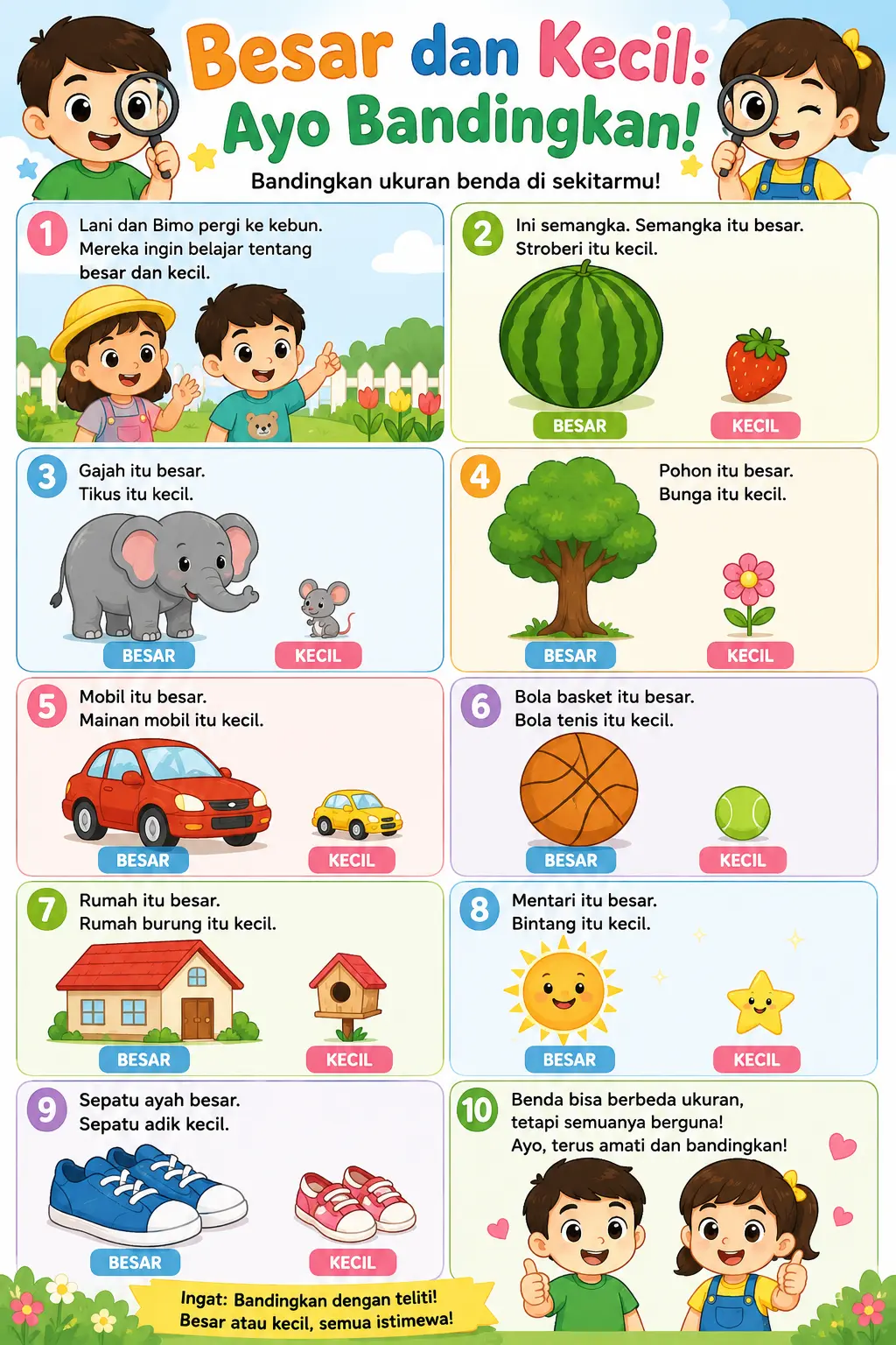 Poster Edukasi Anak Perbandingan Ukuran Besar & Kecil - Alat Peraga Dinding TK SD Premium