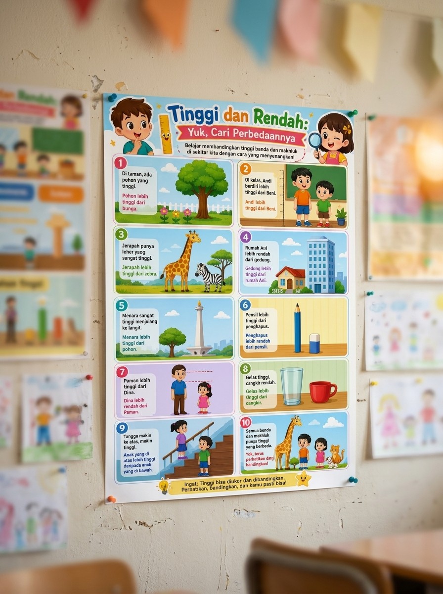 Mainan Edukasi Poster Anak Mengenal Tinggi dan Rendah Cari Perbedaan - Alat Peraga Edukatif Terbaru