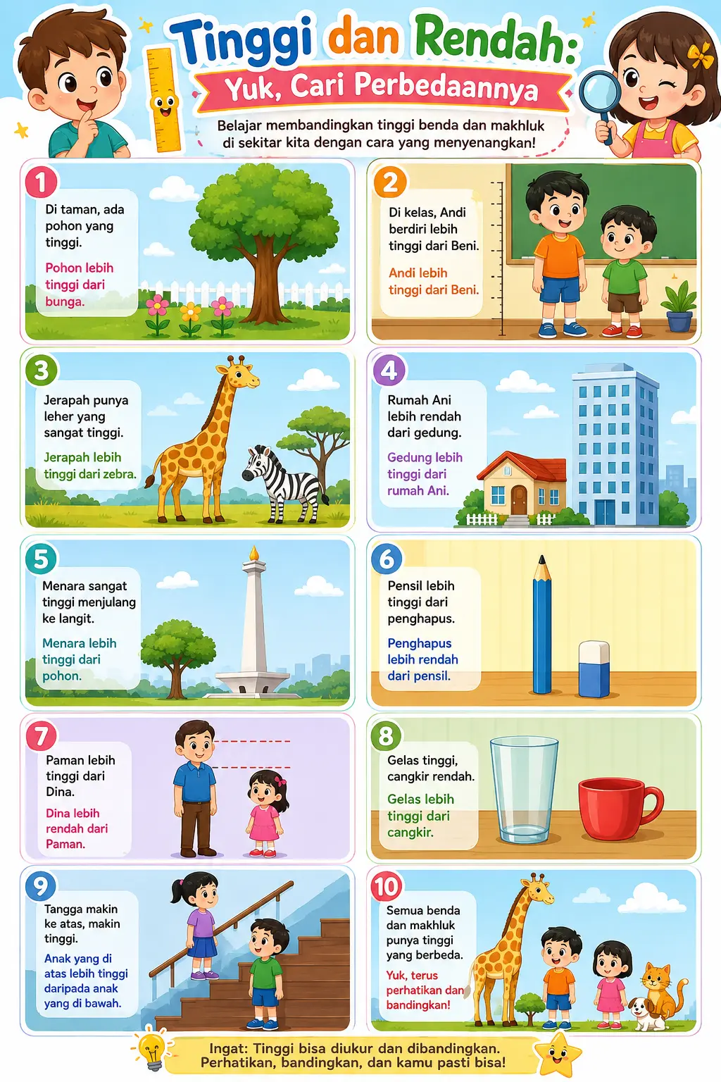 Mainan Edukasi Poster Anak Mengenal Tinggi dan Rendah Cari Perbedaan - Alat Peraga Edukatif Terbaru