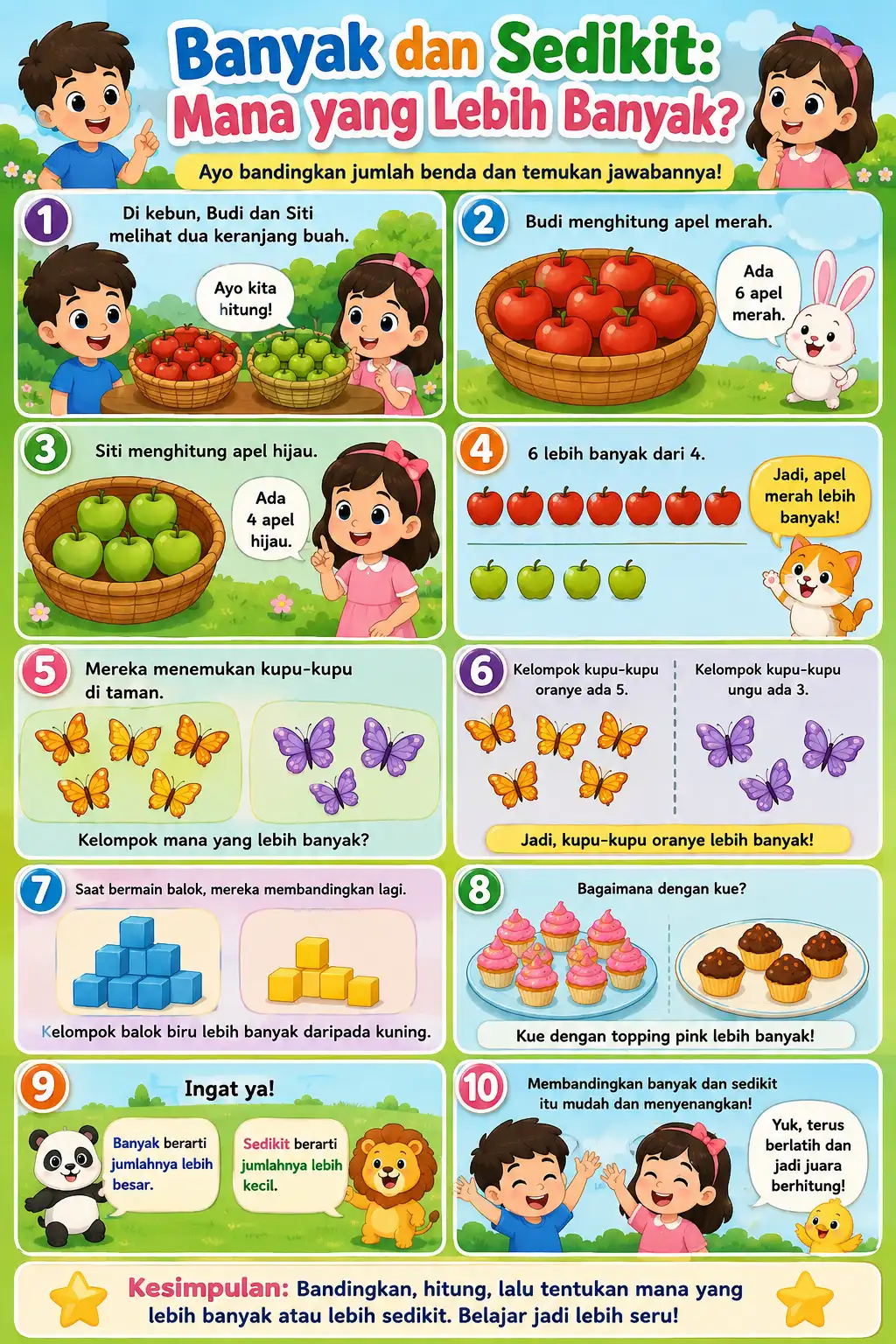 Poster Edukasi Dinding Anak Perbandingan Banyak Sedikit - Poster Pintar Berhitung Dasar Alat Peraga TK PAUD