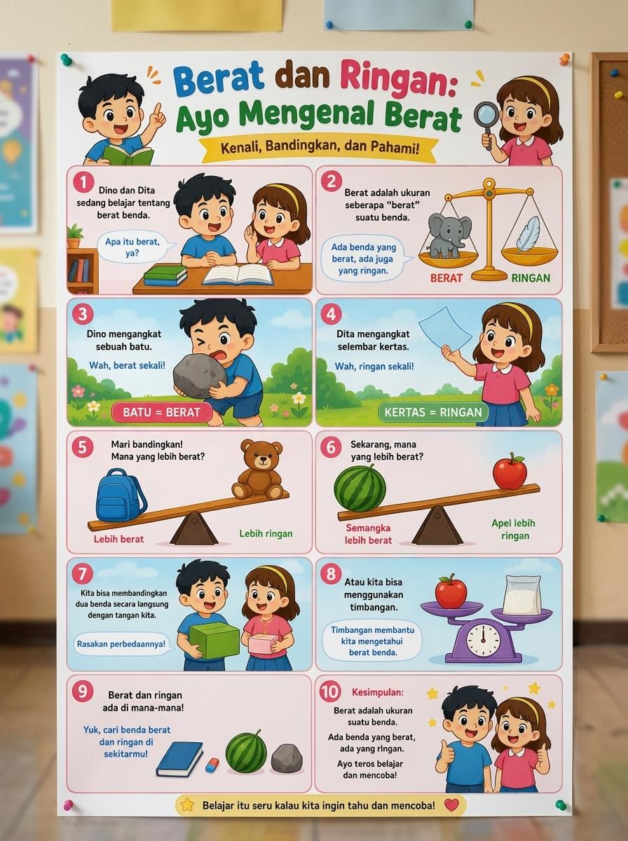 Poster Edukasi Anak Mengenal Berat dan Ringan - Alat Peraga Belajar PAUD TK SD Termurah