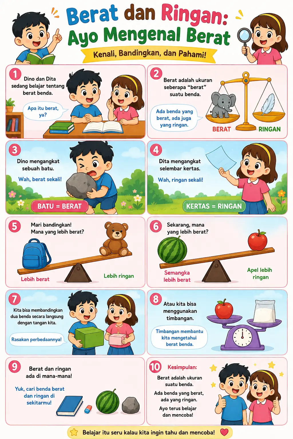 Poster Edukasi Anak Mengenal Berat dan Ringan - Alat Peraga Belajar PAUD TK SD Termurah