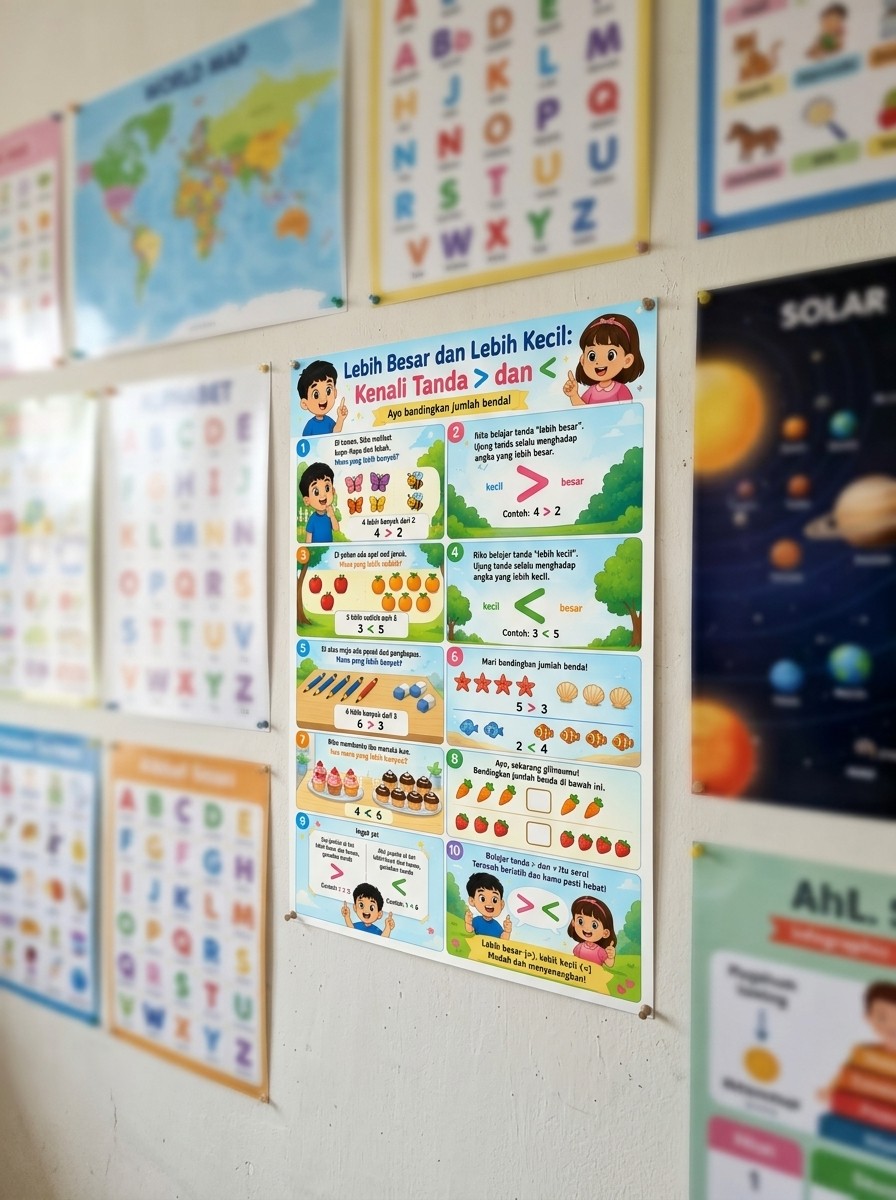 [PROMO] Poster Dinding Edukasi Matematika Anak Kenali Tanda Lebih Besar dan Kecil Media Belajar Berhitung SD