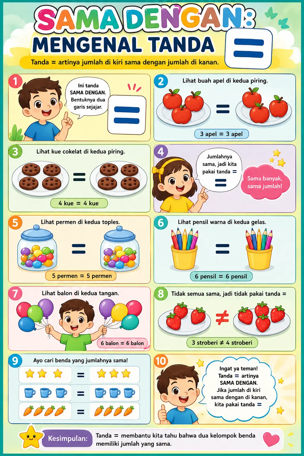 Poster Belajar Anak Mengenal Simbol Tanda Sama Dengan (=) Matematika Dasar PAUD TK SD Murah Berkualitas