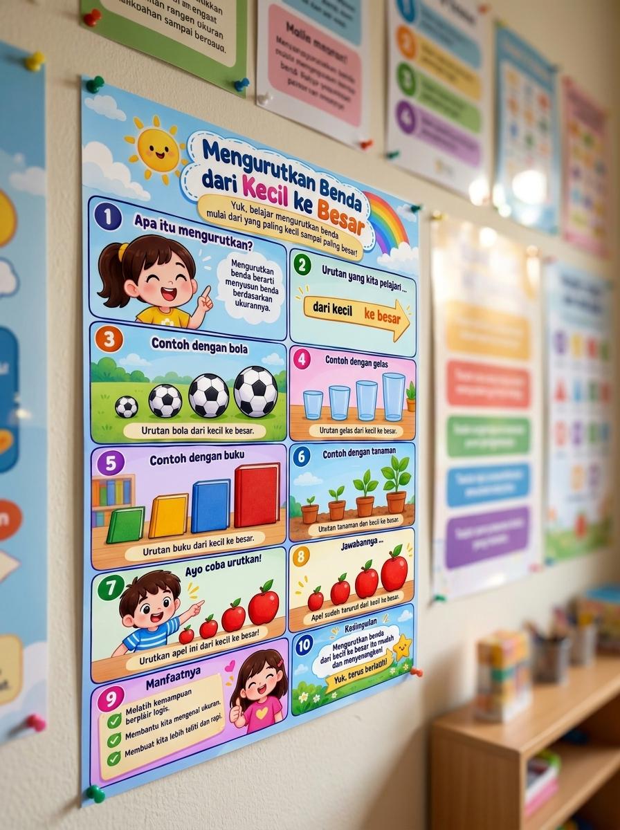 [TERMURAH] Poster Belajar Anak Ukuran Besar Mengurutkan Benda Materi Matematika PAUD TK