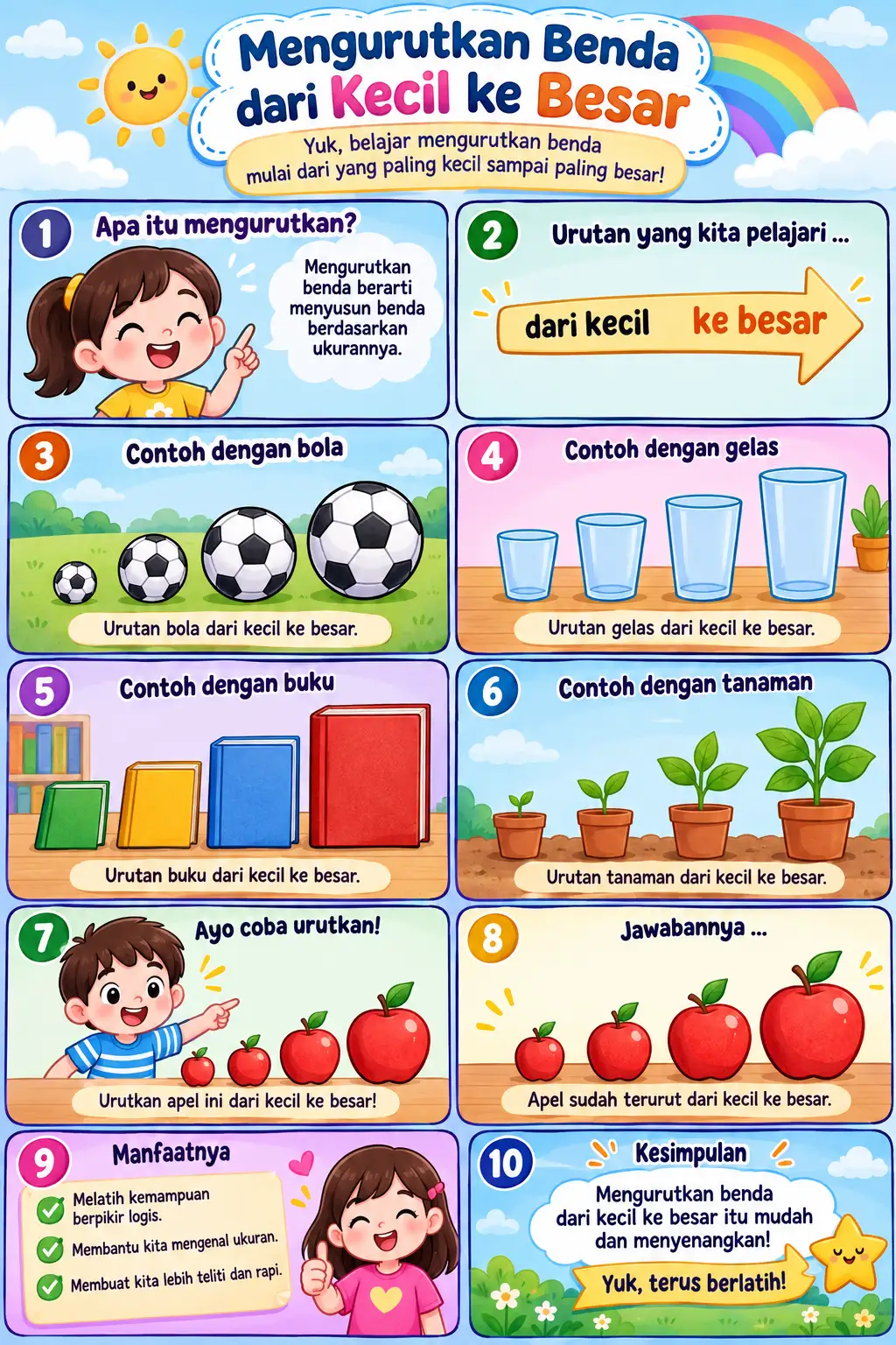 [TERMURAH] Poster Belajar Anak Ukuran Besar Mengurutkan Benda Materi Matematika PAUD TK