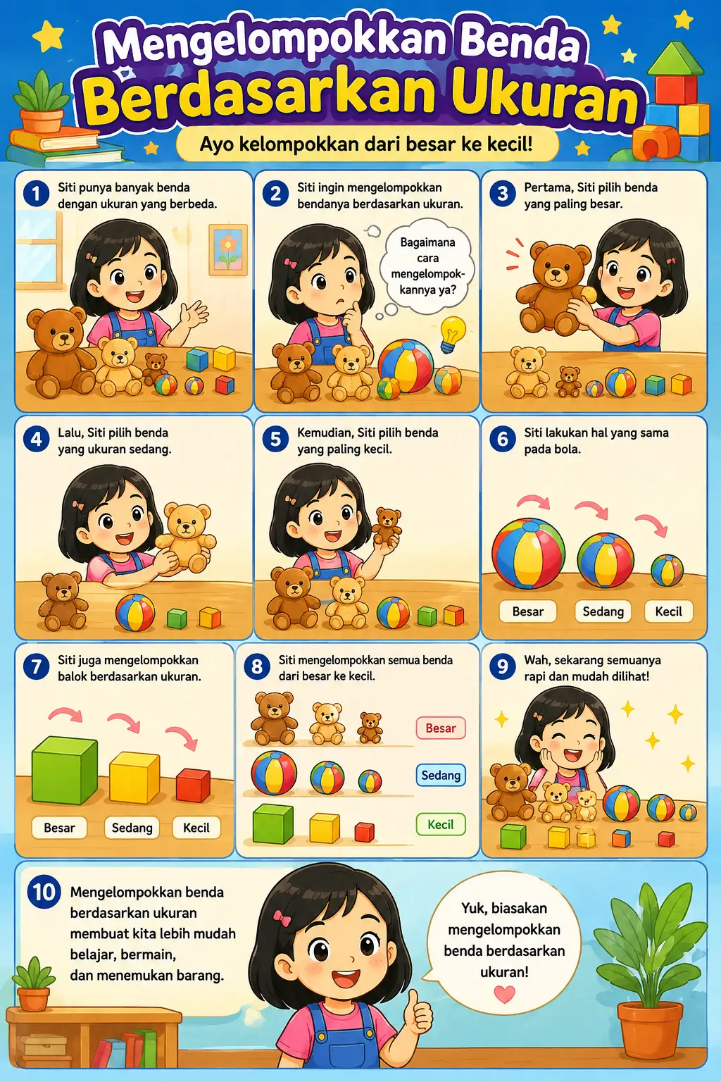 Poster Edukasi Anak Mengelompokkan Benda Berdasarkan Ukuran Belajar Perbandingan PAUD TK