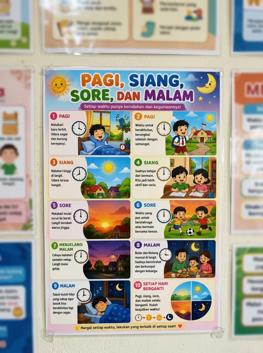 Poster Aesthetic Pagi Siang Sore Malam Hiasan Dinding Minimalis Wall Decor Dekorasi Kamar Tidur - Set 4 Pcs