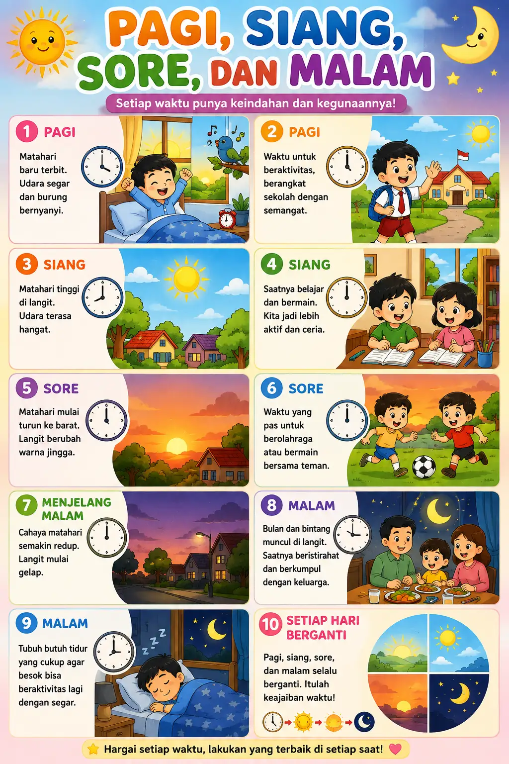Poster Aesthetic Pagi Siang Sore Malam Hiasan Dinding Minimalis Wall Decor Dekorasi Kamar Tidur - Set 4 Pcs