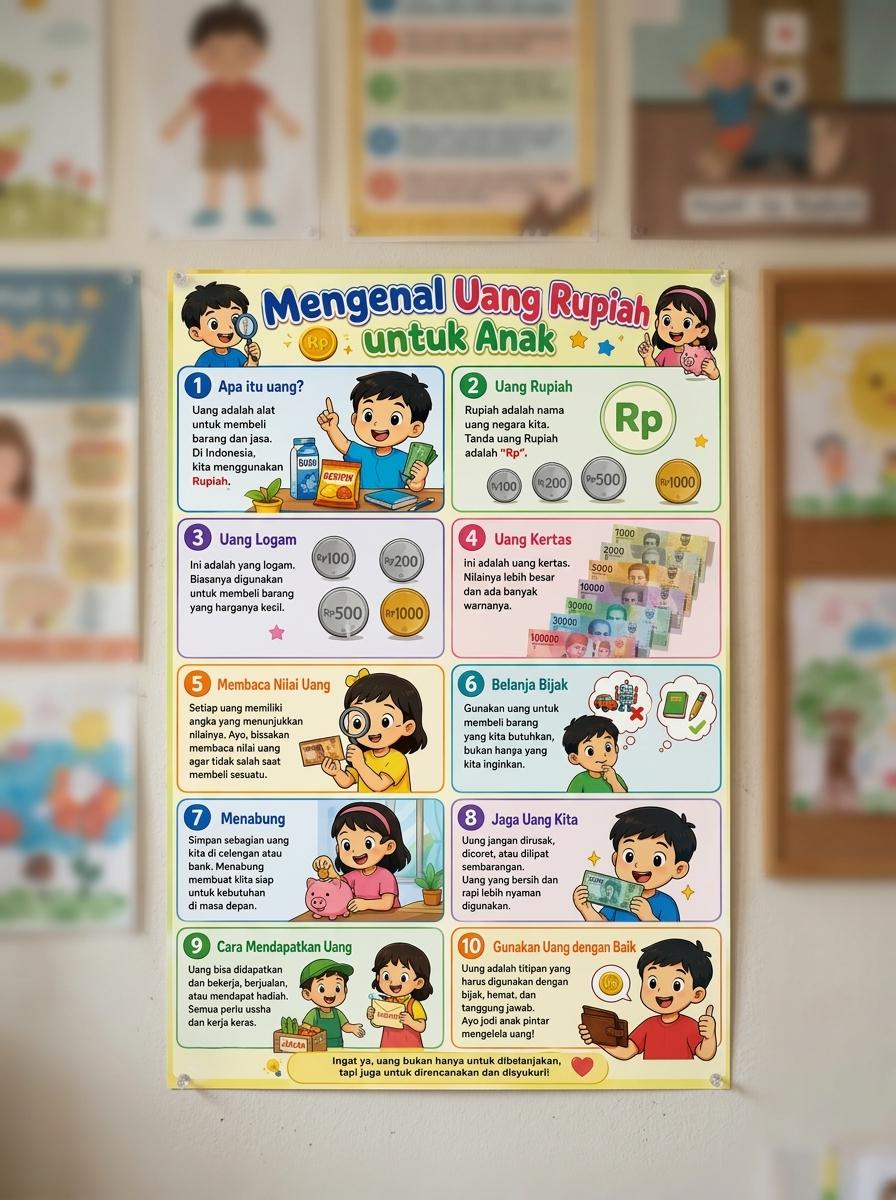 Poster Edukasi Anak Mengenal Mata Uang Rupiah Terbaru - Alat Peraga TK SD Matematika