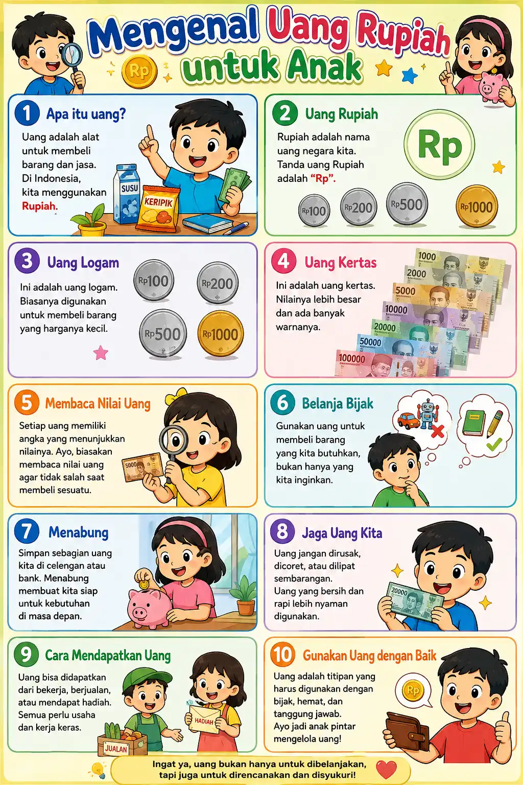 Poster Edukasi Anak Mengenal Mata Uang Rupiah Terbaru - Alat Peraga TK SD Matematika
