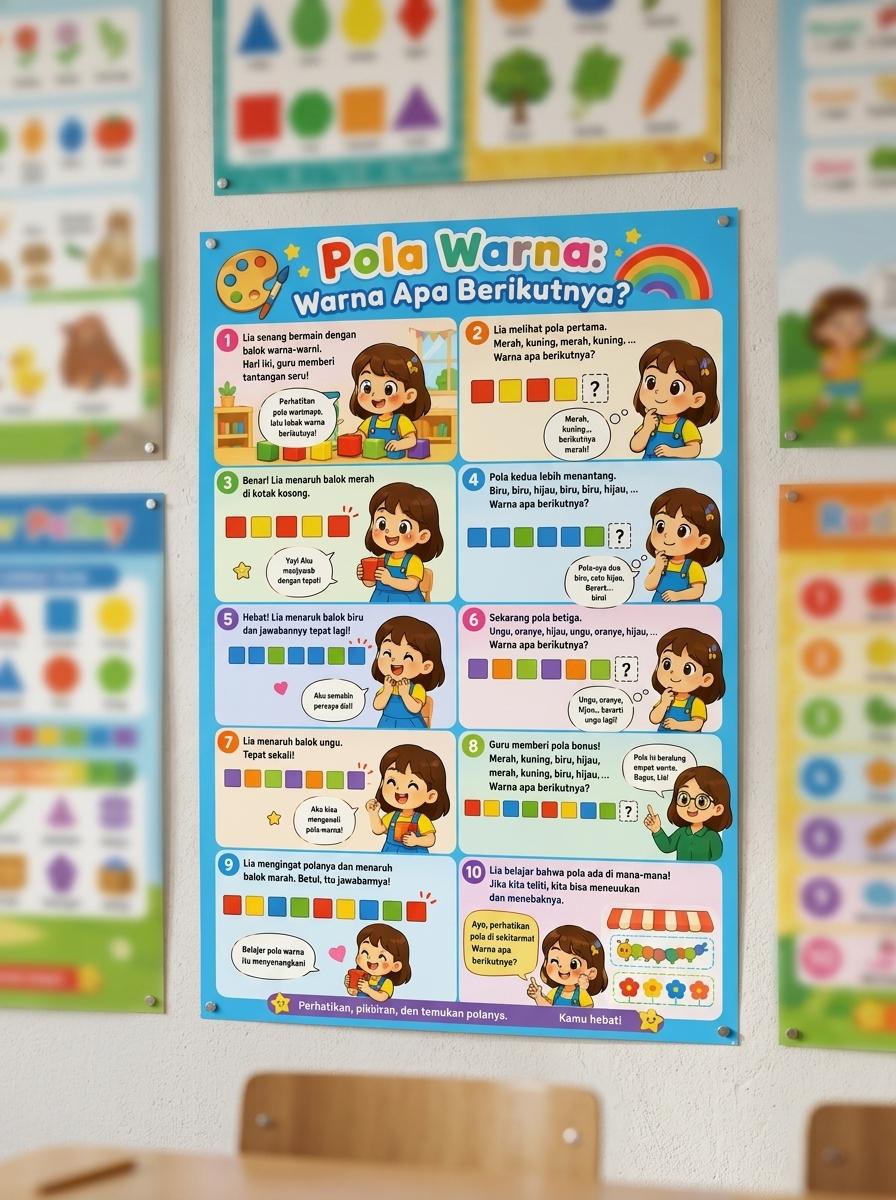 Poster Belajar Anak Pola Warna Apa Berikutnya - Mainan Edukasi Dinding TK PAUD Seru & Menarik
