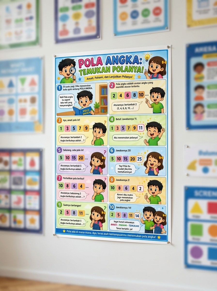 Poster Edukasi Anak Pola Angka Montessori - Alat Belajar Matematika Dasar Berhitung TK PAUD - Poster Dinding Estetik