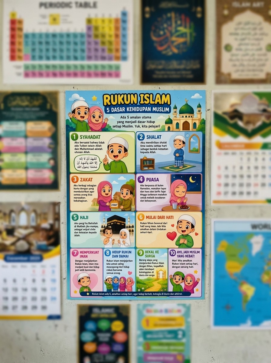 [TERMURAH] Poster Rukun Islam 5 Dasar Kehidupan Muslim - Hiasan Dinding Kamar Belajar Anak Islami Berkualitas