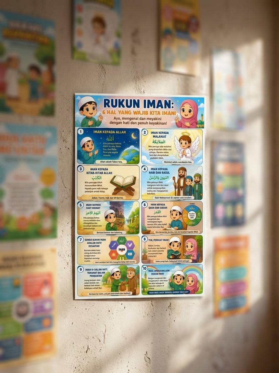 Poster Edukasi Anak Rukun Iman 6 Hal yang Wajib Diimani - Hiasan Dinding Islami Murah Berkualitas