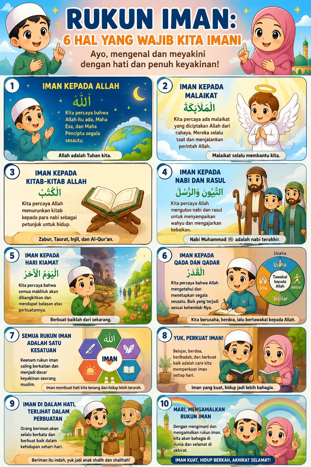 Poster Edukasi Anak Rukun Iman 6 Hal yang Wajib Diimani - Hiasan Dinding Islami Murah Berkualitas