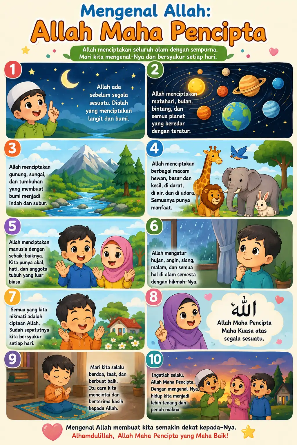 Poster Mengenal Allah Maha Pencipta Edukasi Tauhid Anak Muslim Alat Peraga TK SD Murah