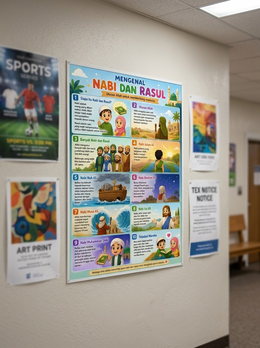 [TERLARIS] Poster Mengenal Nabi dan Rasul 25 Nabi - Media Belajar Anak Islam Terbaru & Berkualitas