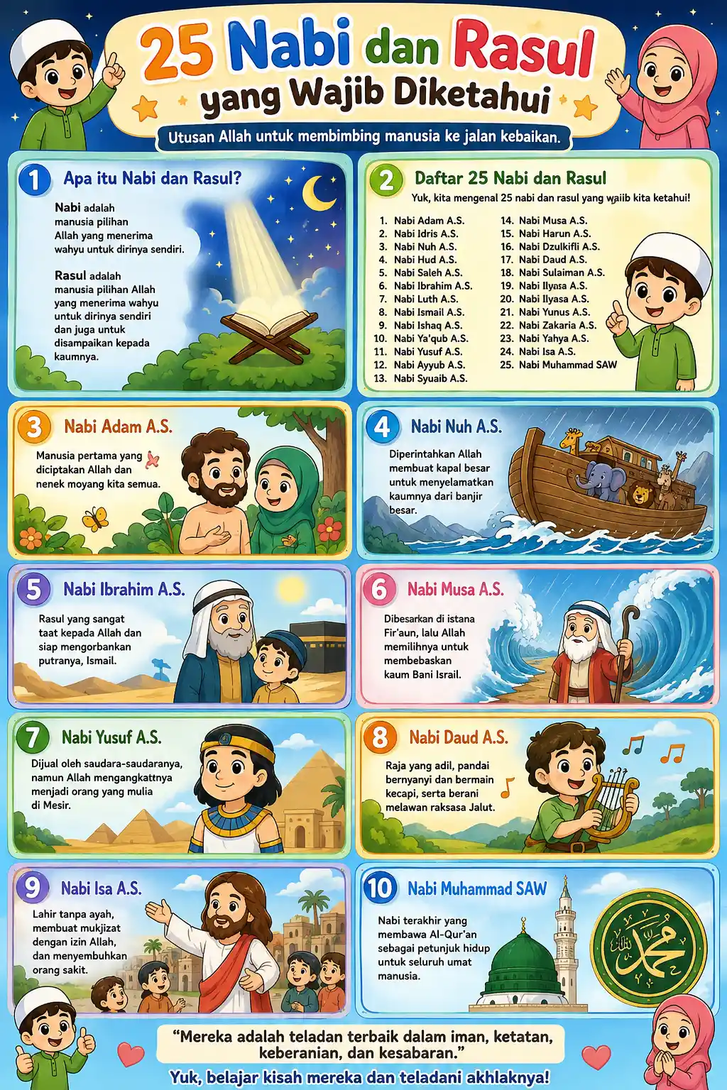 Poster Edukasi Anak Islami 25 Nabi dan Rasul - Hiasan Dinding Belajar Agama Anak TK SD