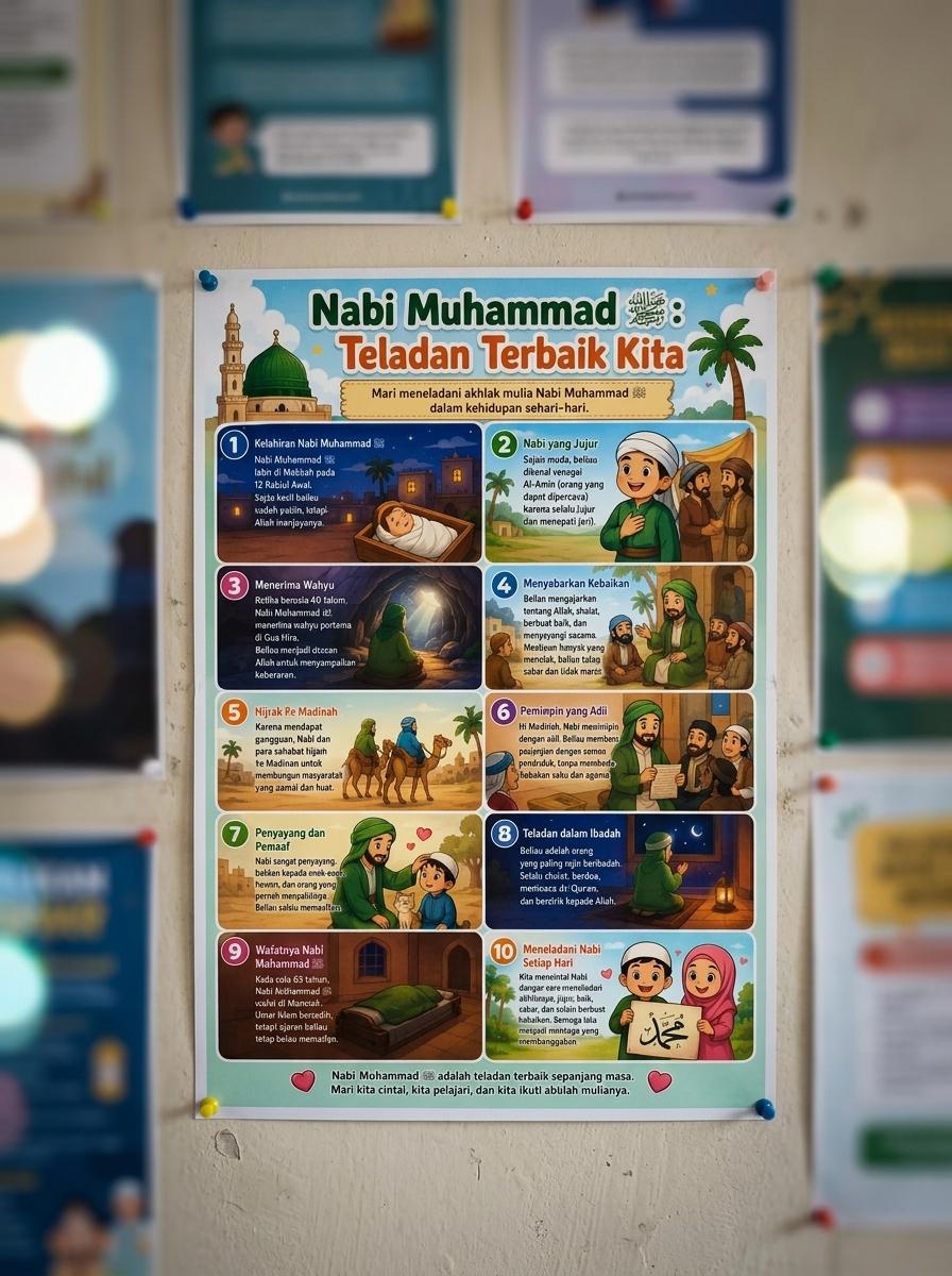 Poster Edukasi Anak Islami Nabi Muhammad Teladan Terbaik Kita Dekorasi Dinding Belajar Mengaji