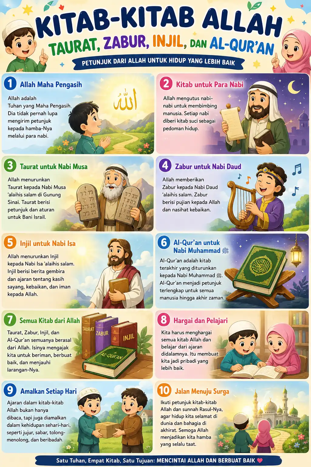 Poster Edukasi Anak Muslim Kitab-Kitab Allah Taurat Zabur Injil Al-Quran - Alat Peraga Pendidikan Agama Islam TK SD