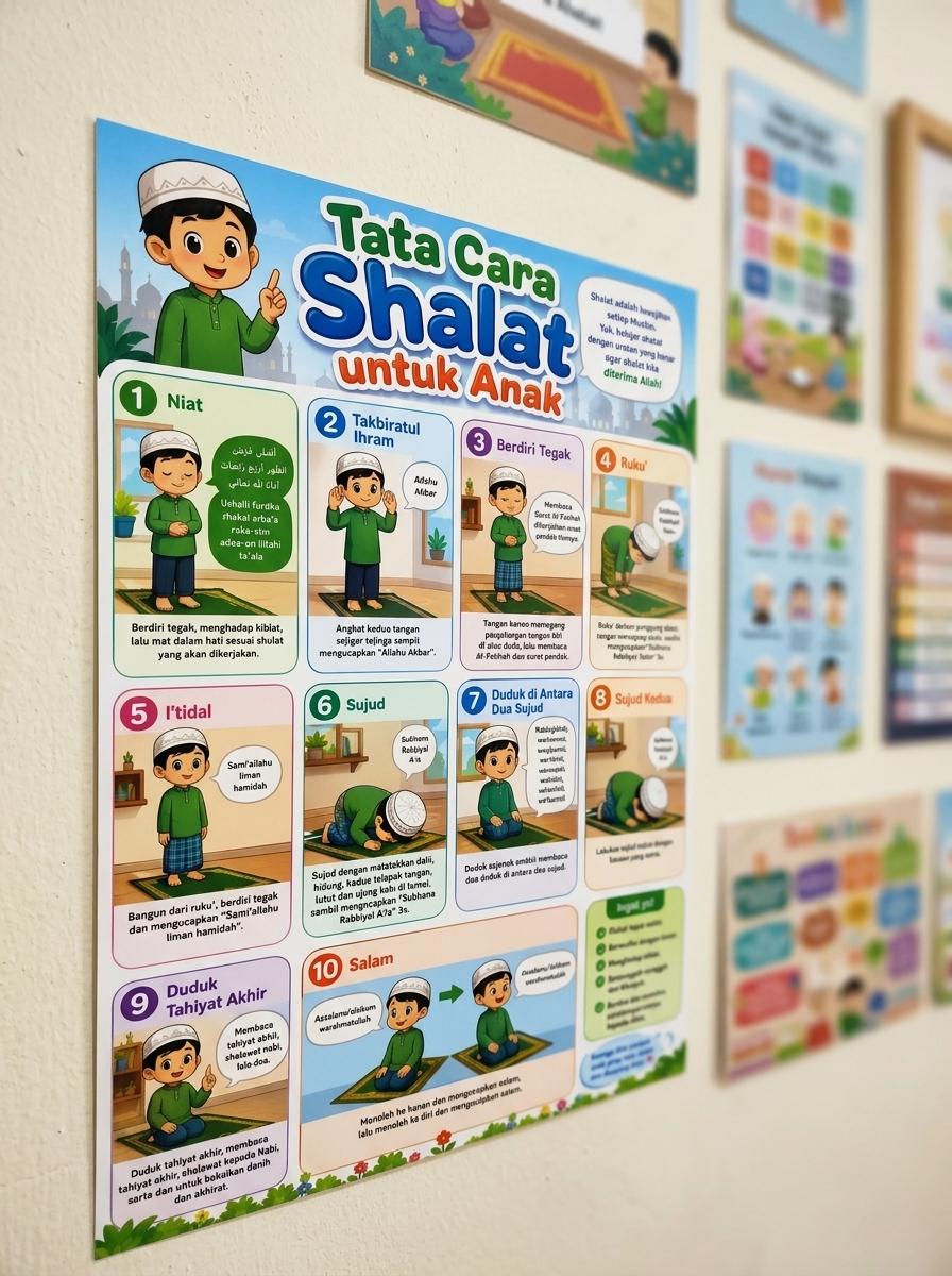 [Brand] Poster Edukasi Tata Cara Shalat Anak Lengkap Media Belajar Sholat Anak Muslim Premium