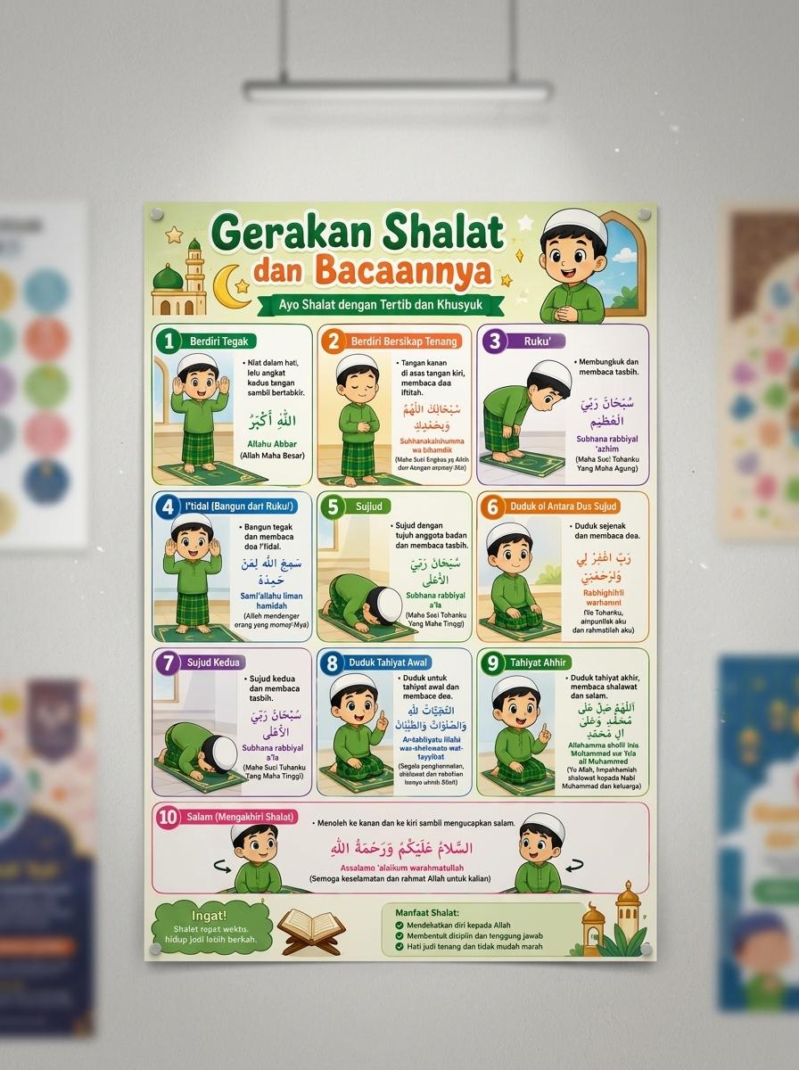 [MURAH] Poster Belajar Shalat Anak Laki-Laki & Perempuan - Gerakan dan Bacaan Sholat Lengkap