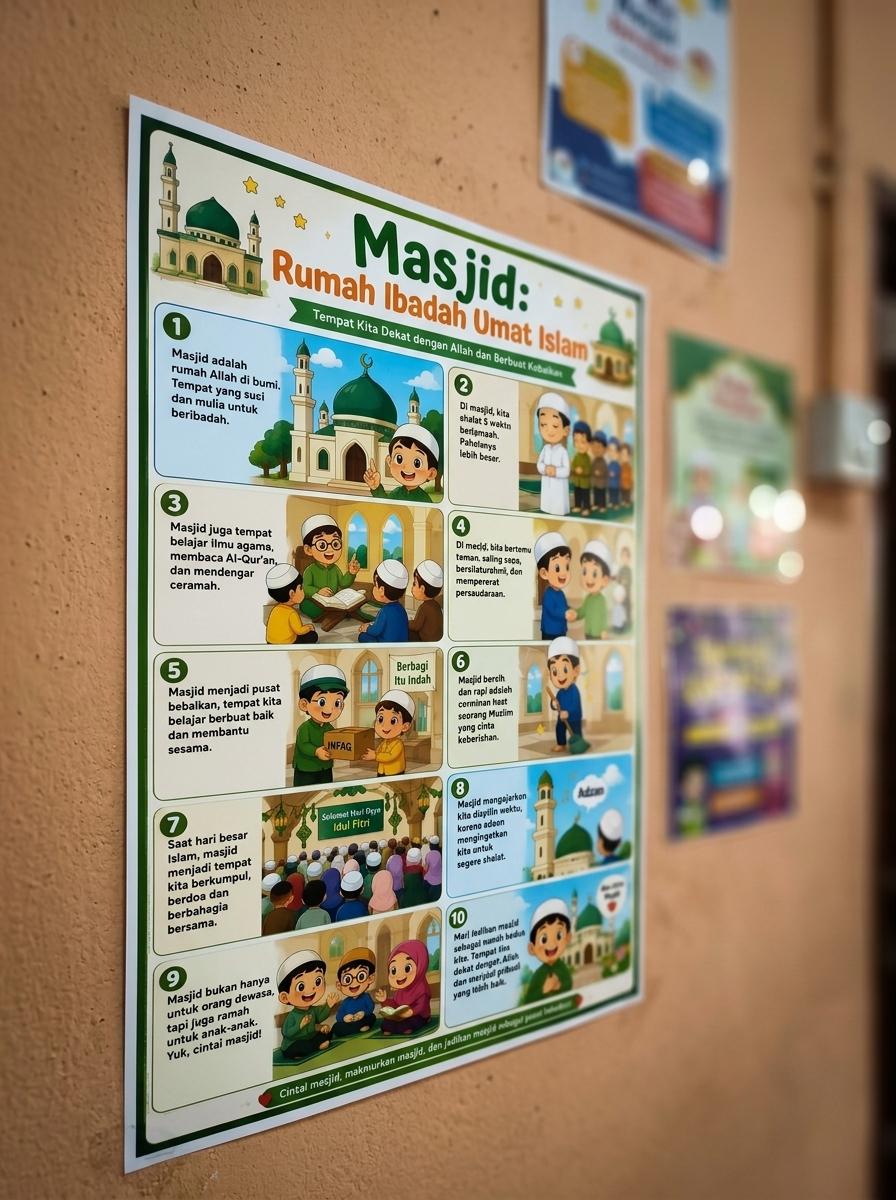 Hiasan Dinding Poster Masjid Islami Pajangan Rumah Minimalis Aesthetic - Poster Edukasi Rumah Ibadah