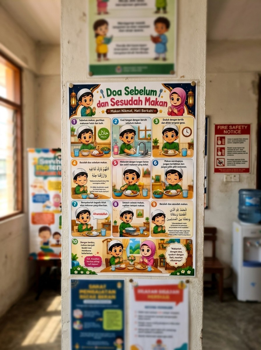 Poster Edukasi Anak Muslim Doa Sebelum & Sesudah Makan A3 Plus - Hiasan Dinding Islami Belajar Mengaji