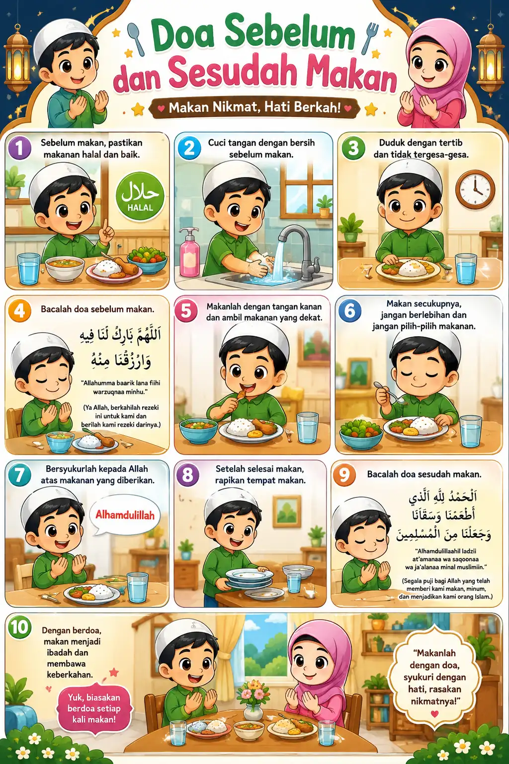 Poster Edukasi Anak Muslim Doa Sebelum & Sesudah Makan A3 Plus - Hiasan Dinding Islami Belajar Mengaji