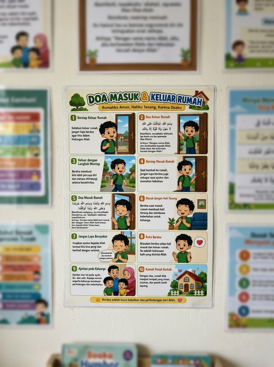 [PROMO] Poster Doa Masuk & Keluar Rumah Stiker Dinding Waterproof Kualitas Premium Pajangan Islami
