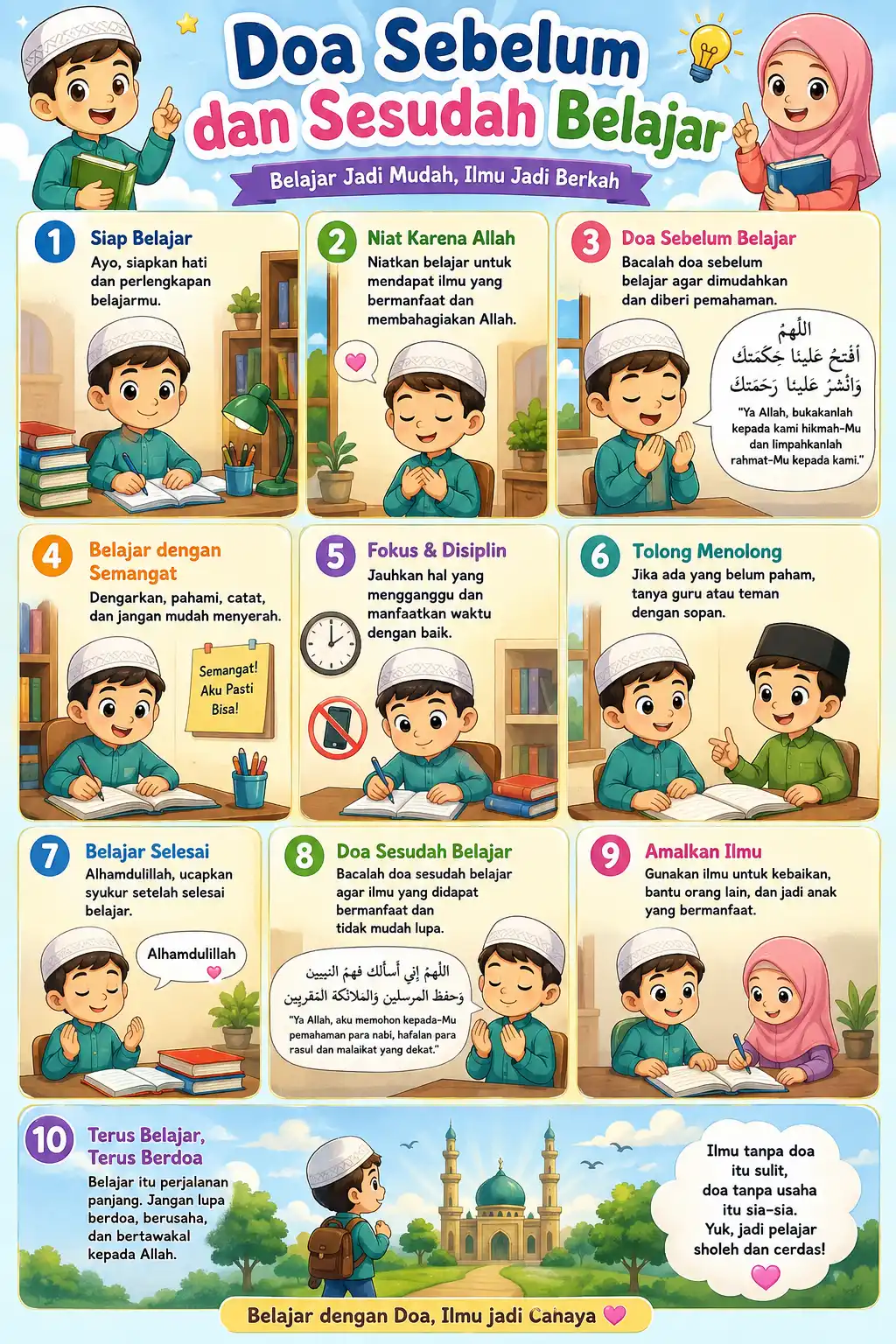 Poster Edukasi Anak Islami Doa Sebelum dan Sesudah Belajar - Dekorasi Dinding PAUD TK SD
