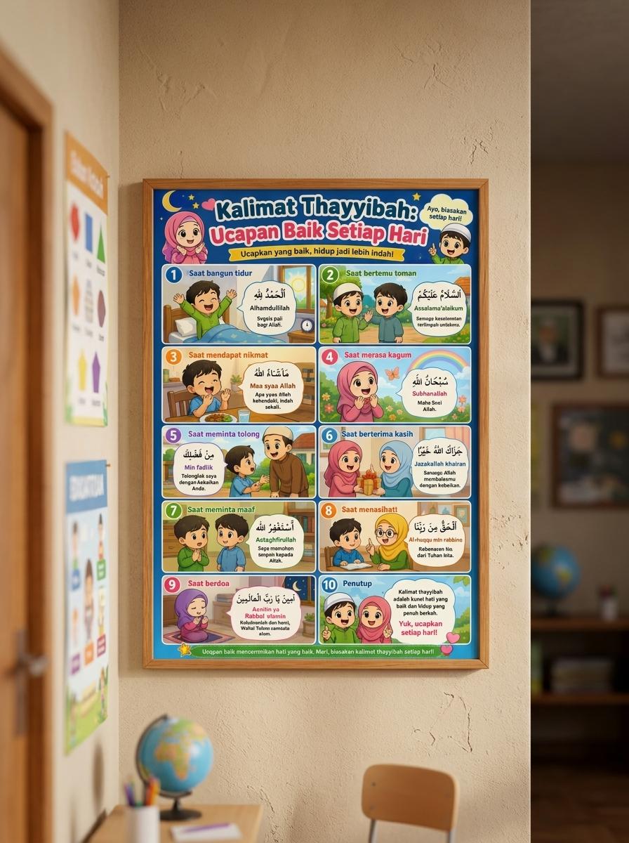 Poster Edukasi Anak Kalimat Thayyibah - Hiasan Dinding Islami Estetik Murah